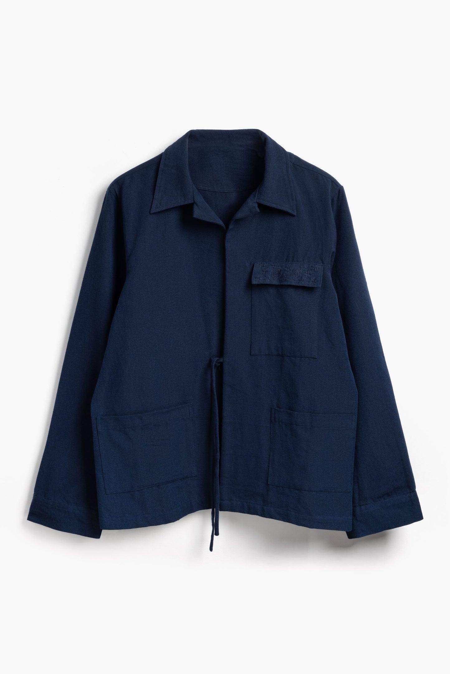 Boxy Jacket - Navy - Hand Embroidered Pocket Detail