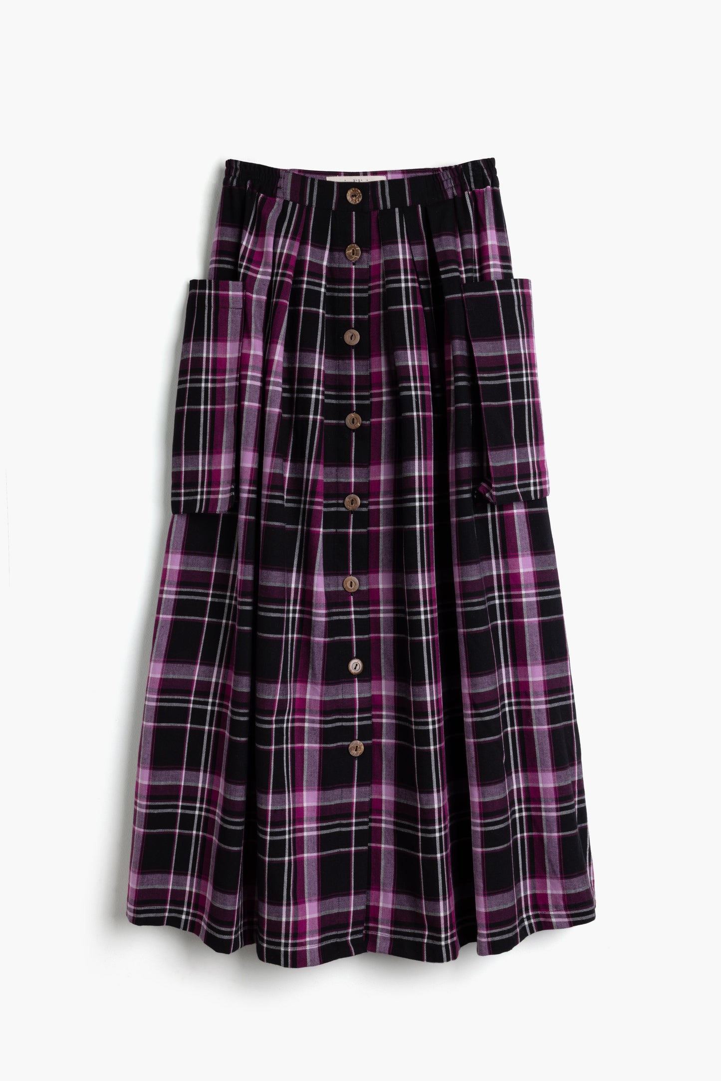 Ruth Skirt in Handwoven Organic Cotton - Berry & Black Check