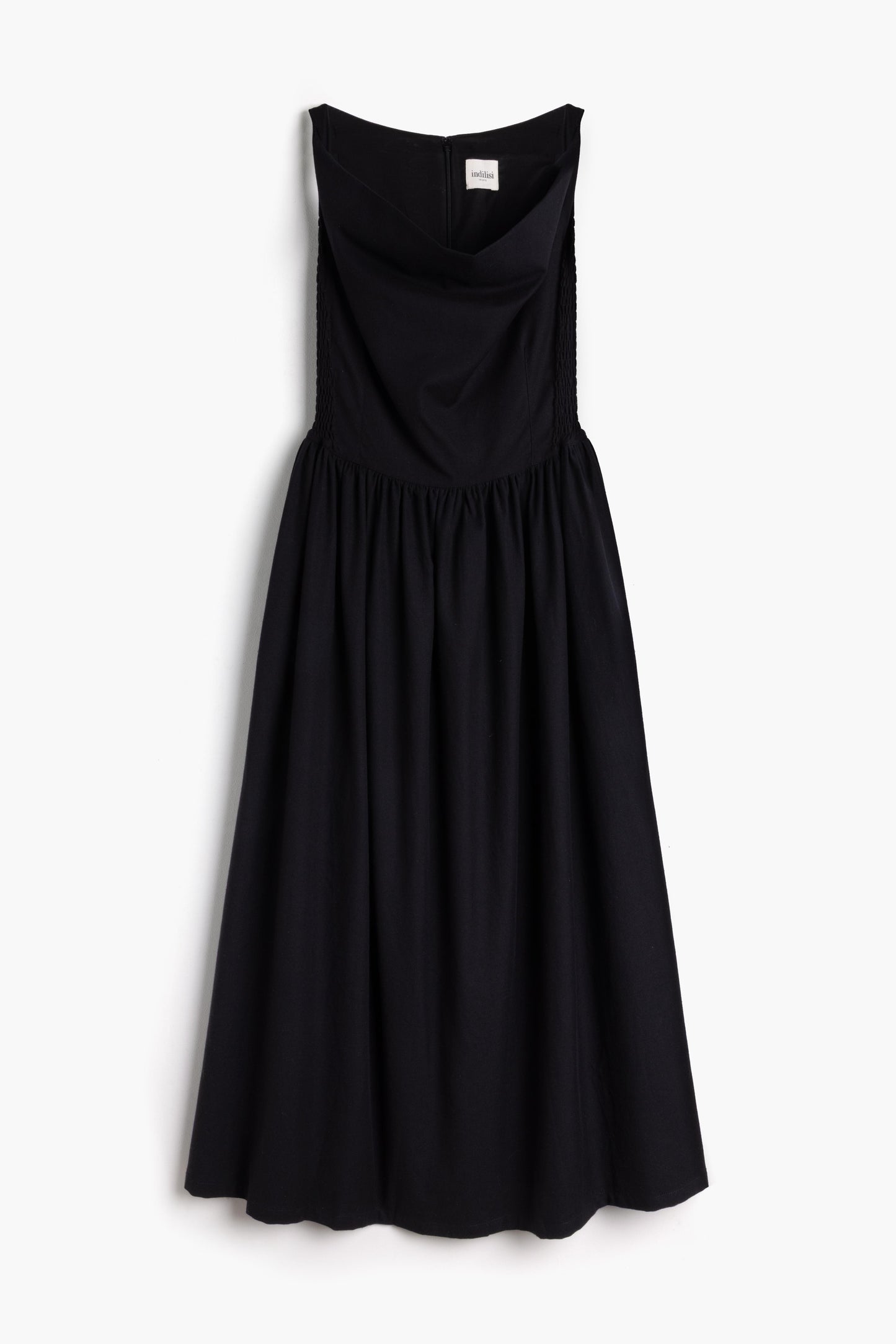 The Celia Cowl Neck Dress in Handwoven Organic Cotton - Black Twill