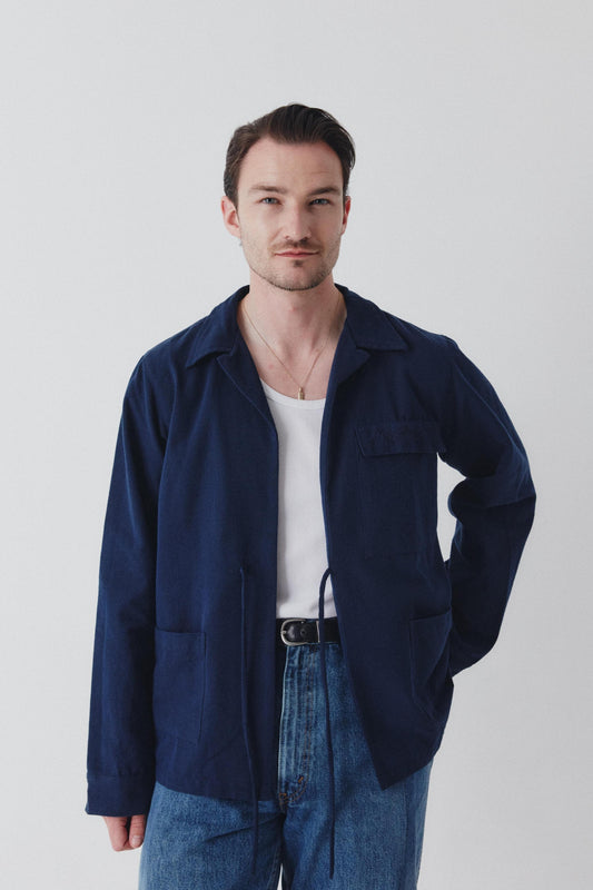 Boxy Jacket - Navy - Hand Embroidered Pocket Detail