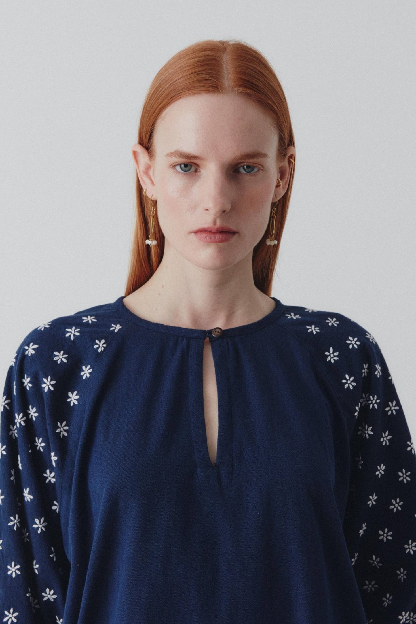 Daisy Dress - Hand Embroidered - Navy
