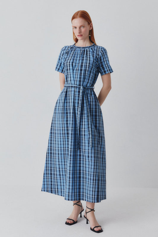 Shayla Dress - Reversible Maxi - Blue Check