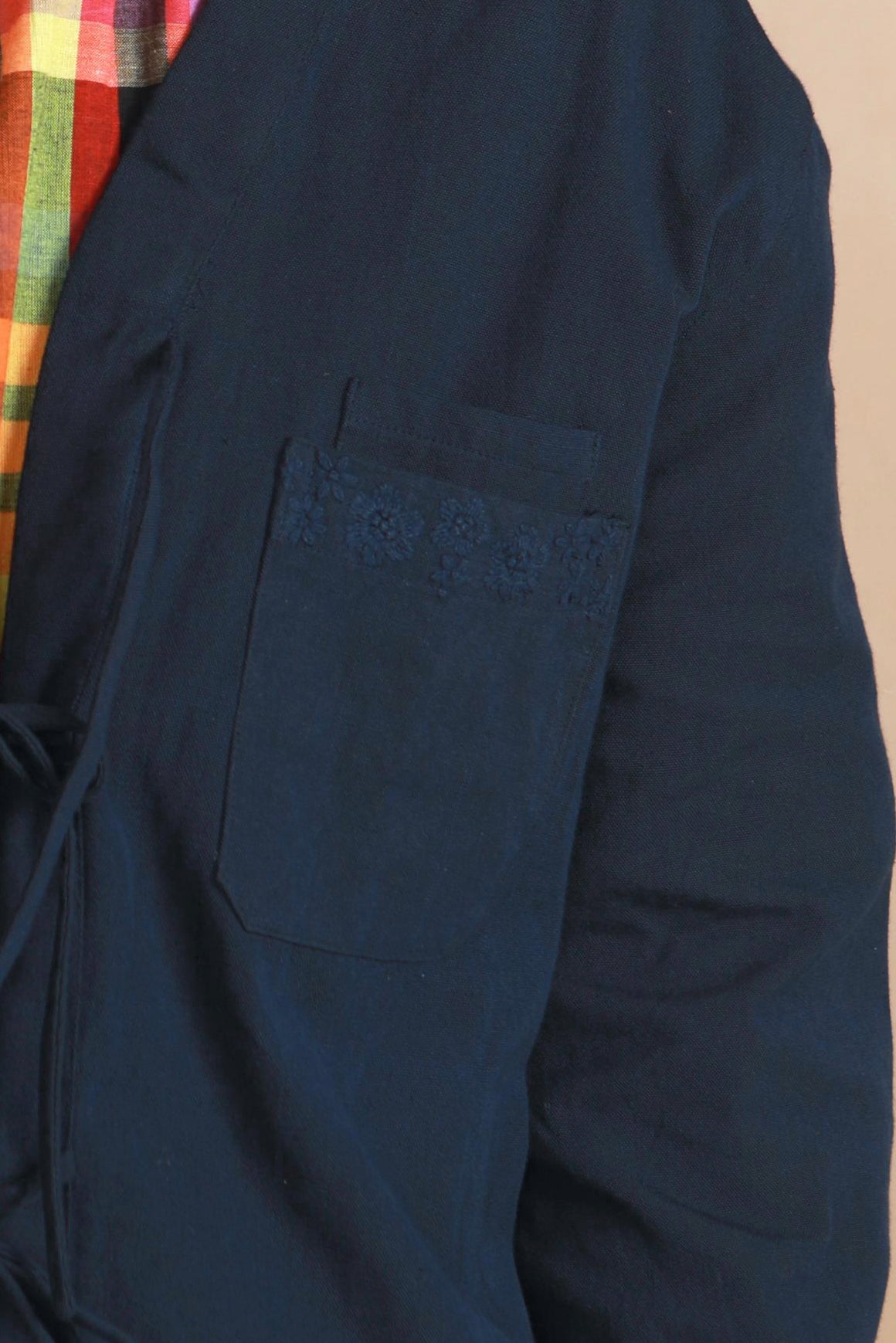 Shay Tie Jacket - Navy Twill with Hand Embroidery