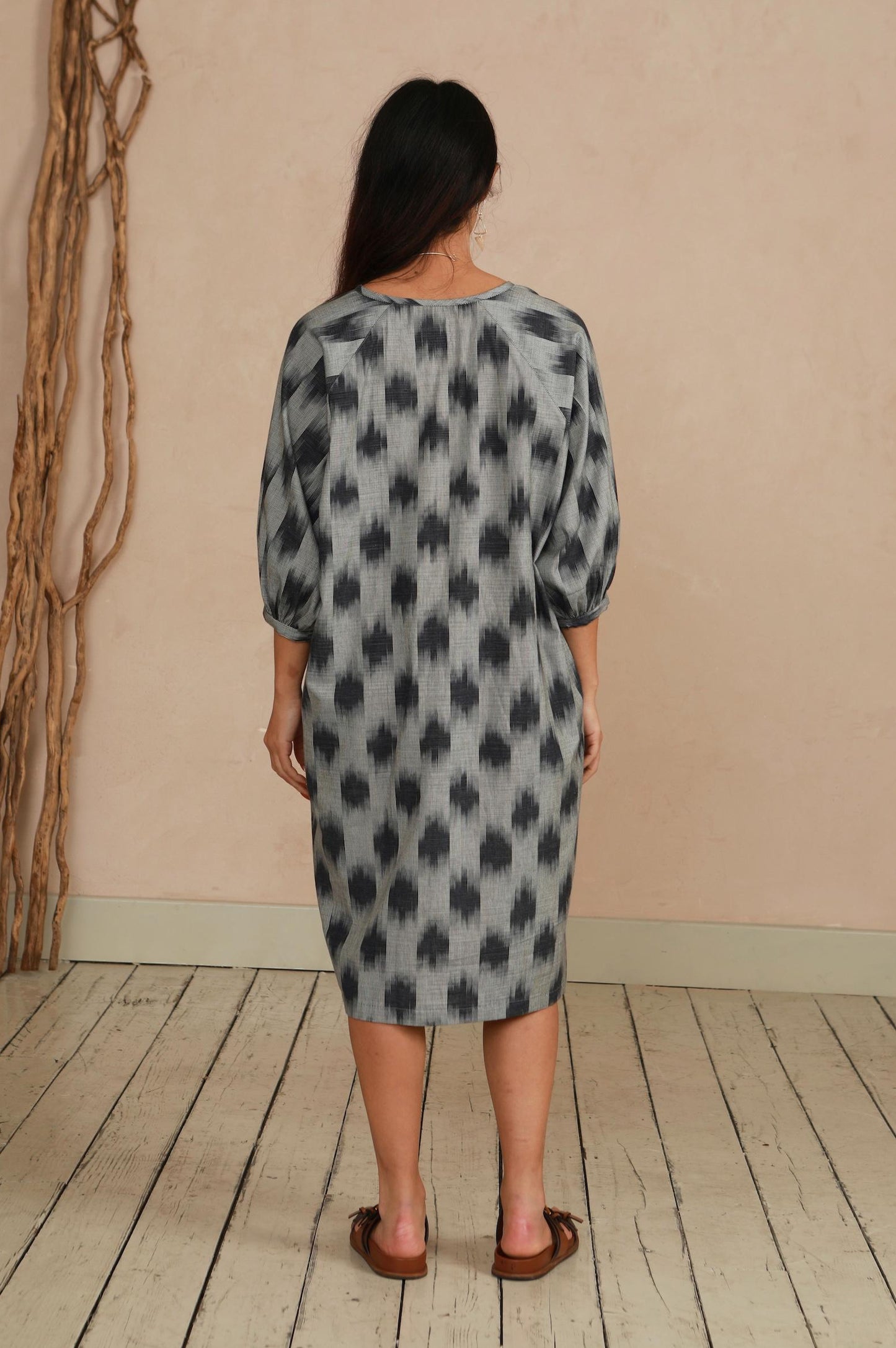 Tunic Dress - Grey Ikat Weave