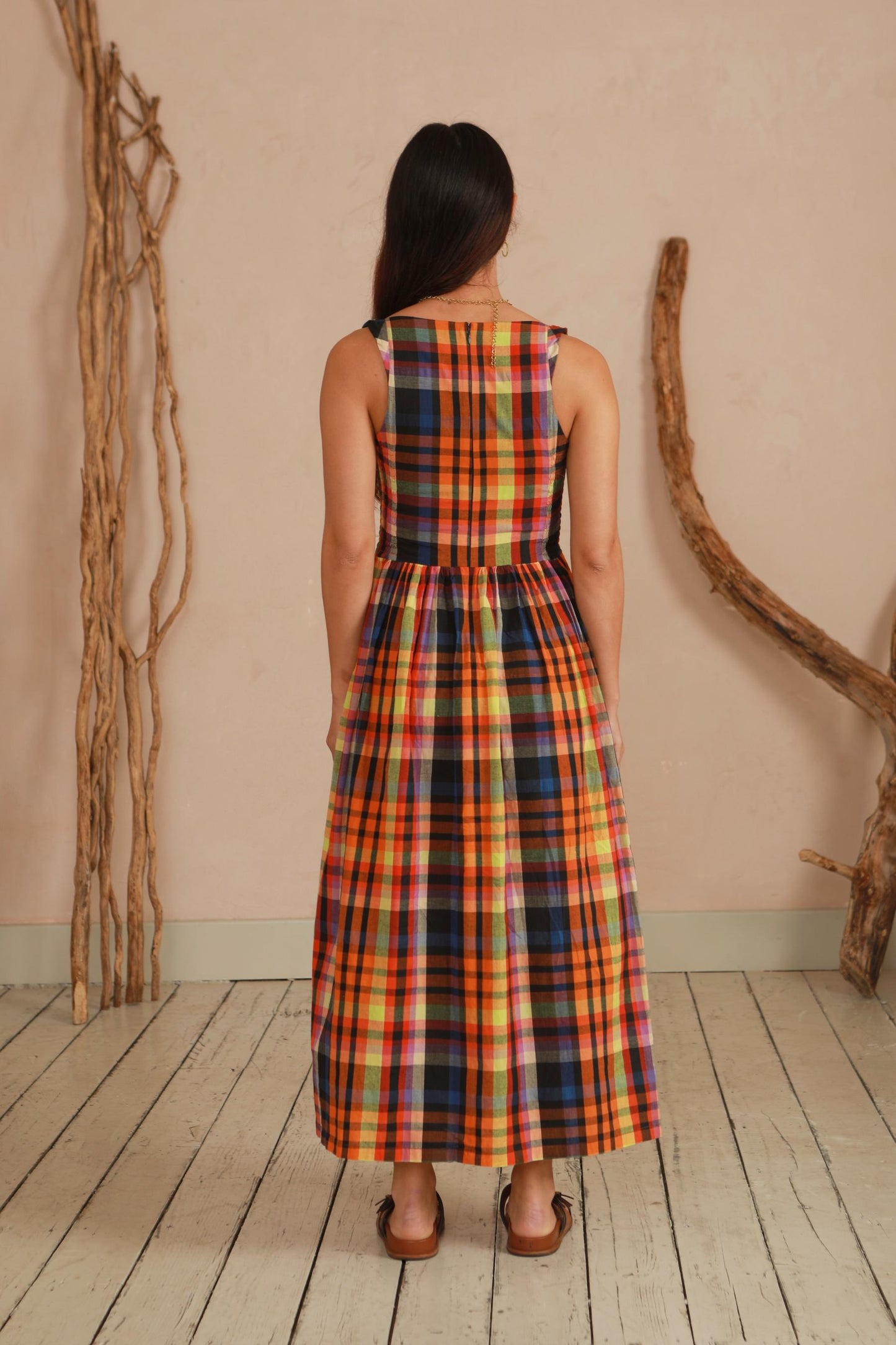 The Celia Cowl Neck Dress in Multi Check