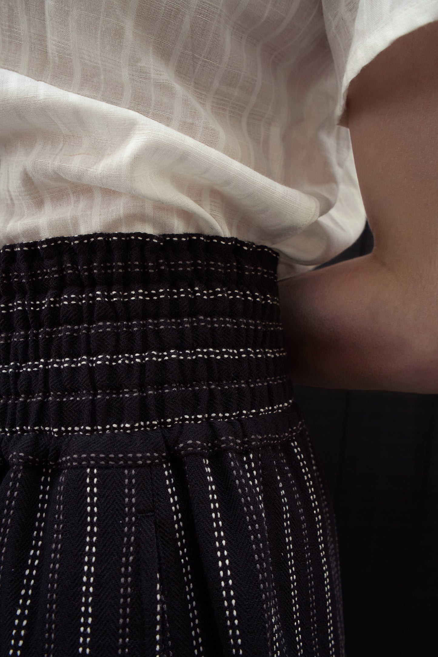 Wide Leg Trousers in Handwoven Organic Cotton - Black Stripe