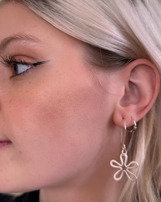 Flower Earrings - Silver Plated