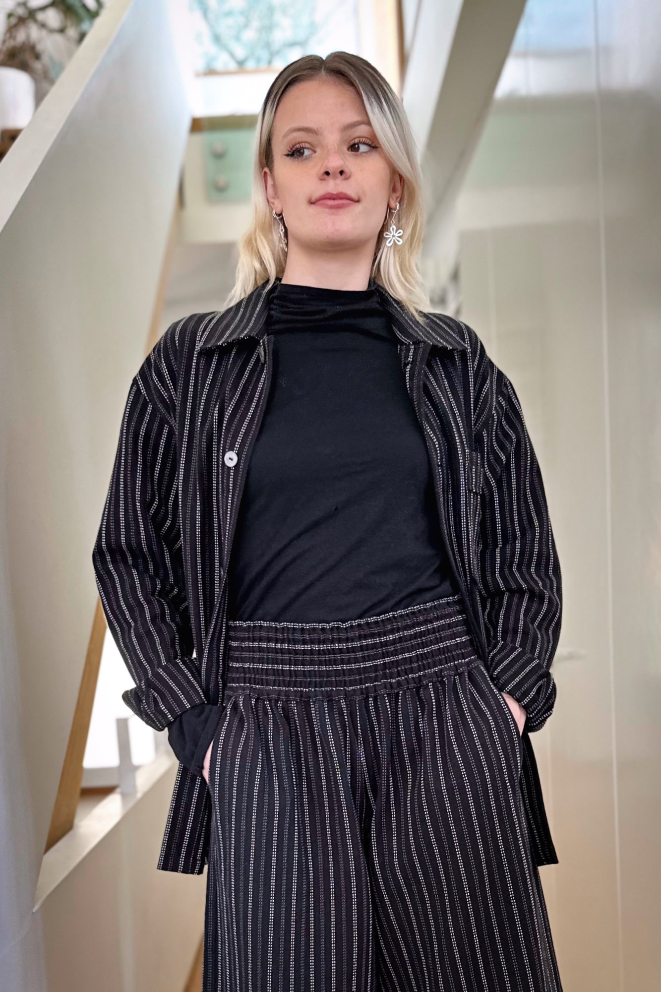 Women's Shacket - Black Stripe Stitch