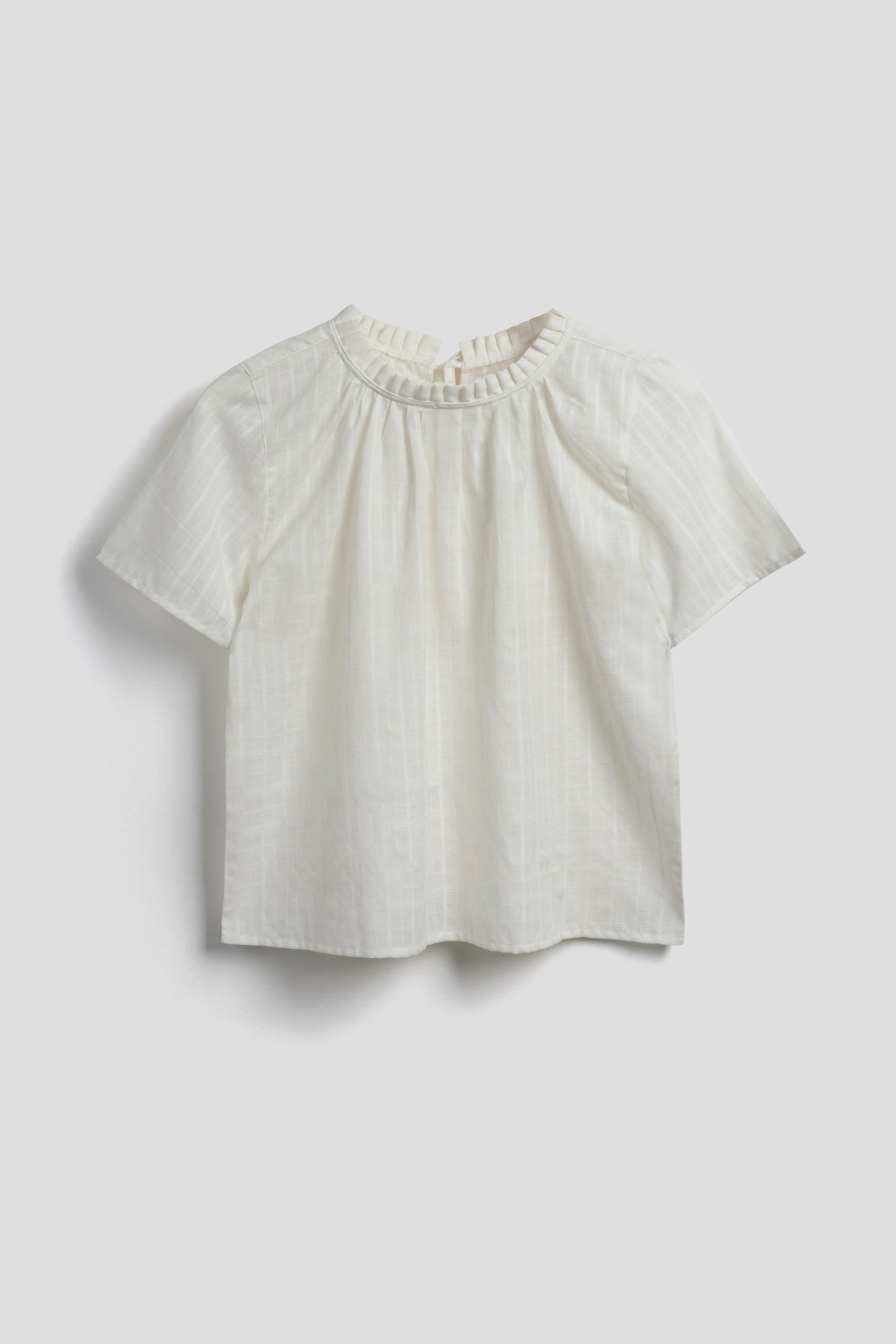 Shayla Top - Reversible Frill-Neck - White Self-Check