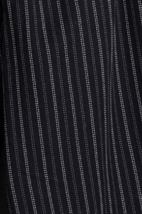 Close-up of a black fabric with thin vertical white dotted pinstripes.