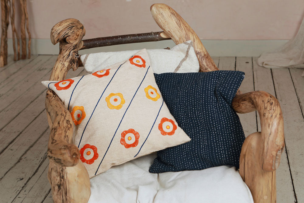 Flower Power Cushion Cover - Hand Embroidered