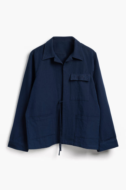 Women's Boxy Jacket - Navy - Hand Embroidered Pocket Detail