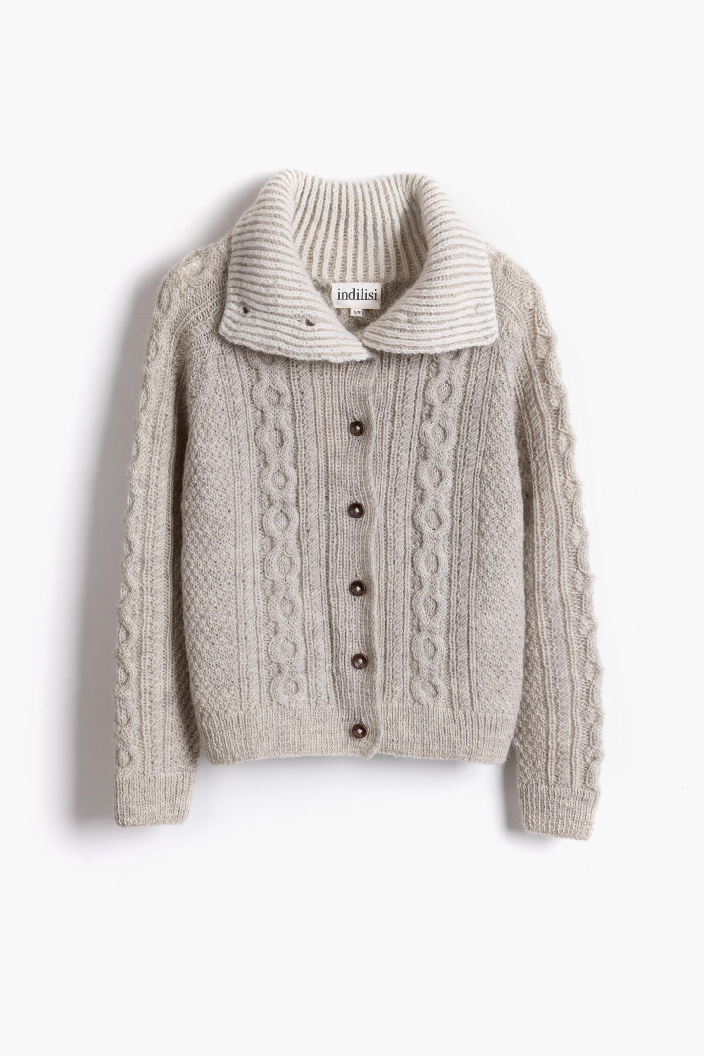 The Chloe Cardigan with Funnel Neck - Hand Knit in Natural Light Grey