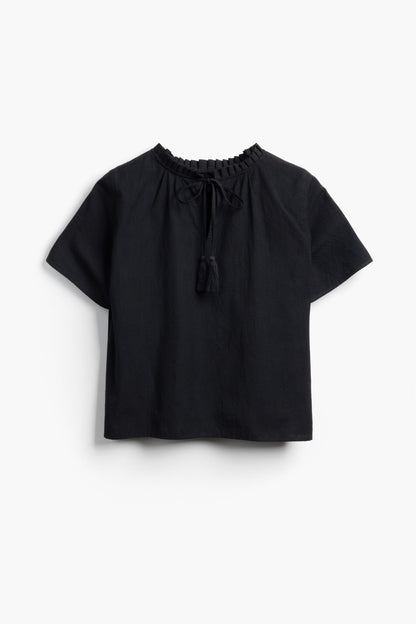 Shayla Top - Reversible Frill-Neck - Black
