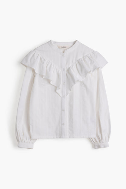 Statement Frill Blouse - White - Lace Hand Weave