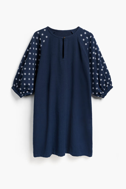 Daisy Dress - Hand Embroidered - Navy