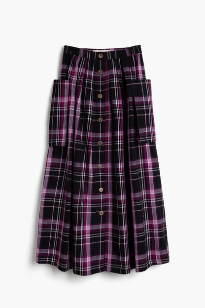 Ruth Skirt in Handwoven Organic Cotton -  Berry & Black Check
