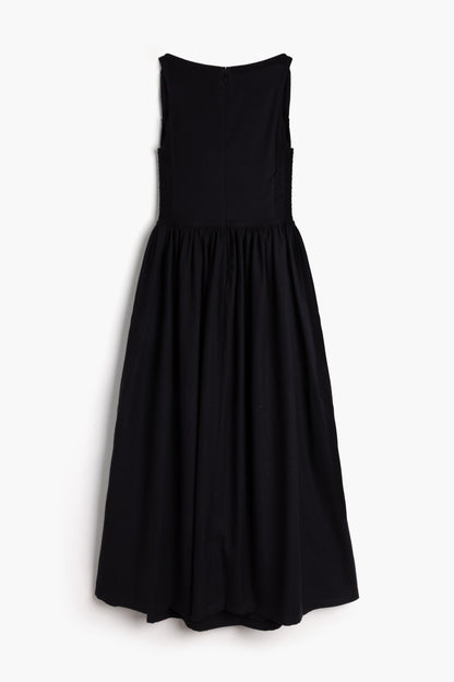 The Celia Cowl Neck Dress in Handwoven Organic Cotton - Black Twill