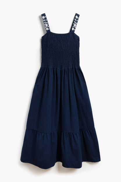 Lucy Sundress - Hand Embroidered Straps- Navy Blue