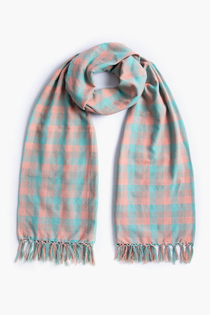 Coral Aqua Check Scarf