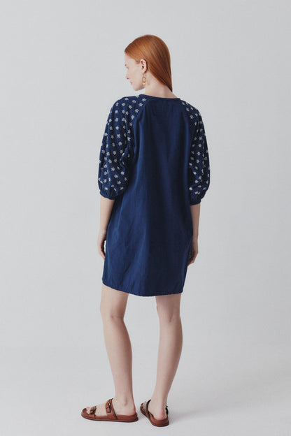 Daisy Dress - Hand Embroidered - Navy
