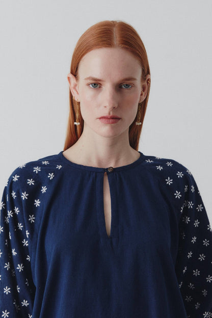Daisy Dress - Hand Embroidered - Navy