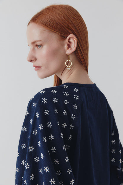 Daisy Dress - Hand Embroidered - Navy