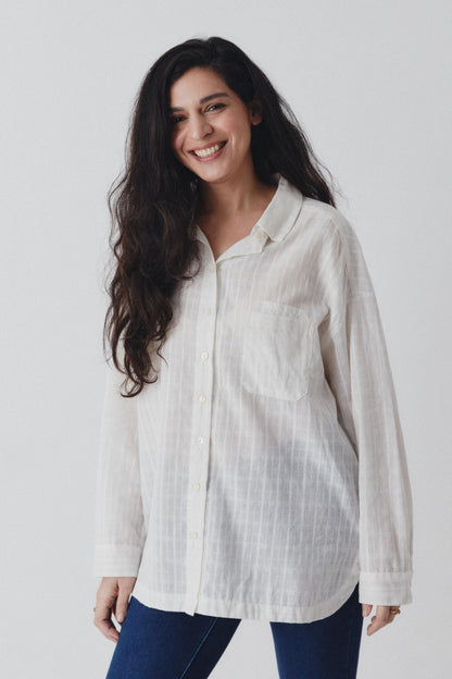 Jo Oversized Shirt - White Self-Check
