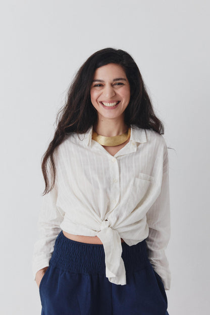 Jo Oversized Shirt - White Self-Check