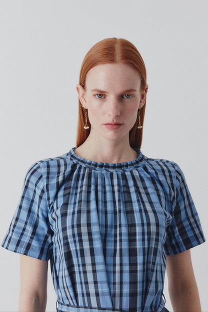 Shayla Dress - Reversible Maxi - Blue Check