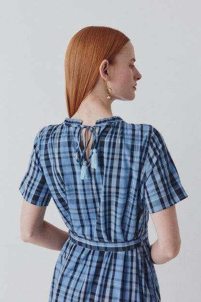 Shayla Dress - Reversible Maxi - Blue Check