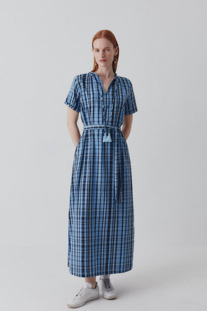 Shayla Dress - Reversible Maxi - Blue Check