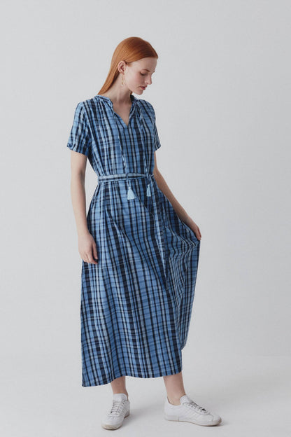 Shayla Dress - Reversible Maxi - Blue Check
