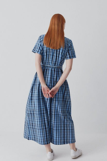 Shayla Dress - Reversible Maxi - Blue Check