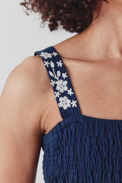 Lucy Sundress - Hand Embroidered Straps- Navy Blue