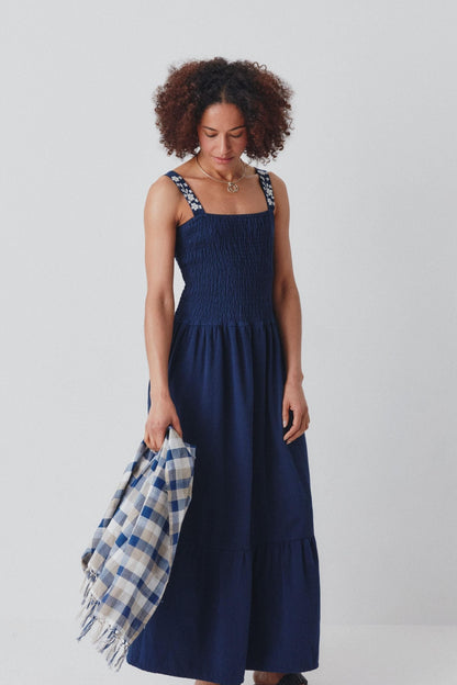 Lucy Sundress - Hand Embroidered Straps- Navy Blue