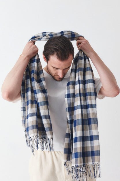 Blue Check Scarf