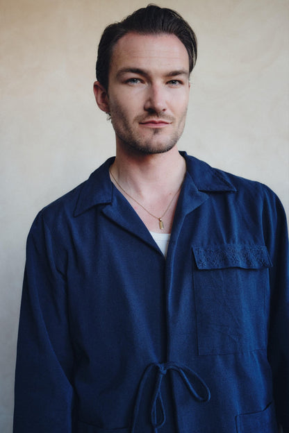 Boxy Jacket - Navy - Hand Embroidered Pocket Detail