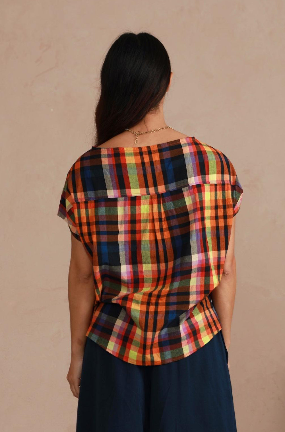 Boat Neck Top - Multi Check (Longer Length)