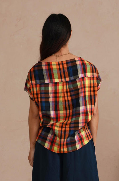 Boat Neck Top - Multi Check (Longer Length)