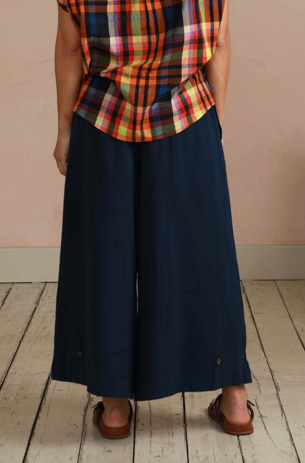 Wide Leg Trousers in Handwoven Organic Cotton - (Medium Weight Twill) - Navy