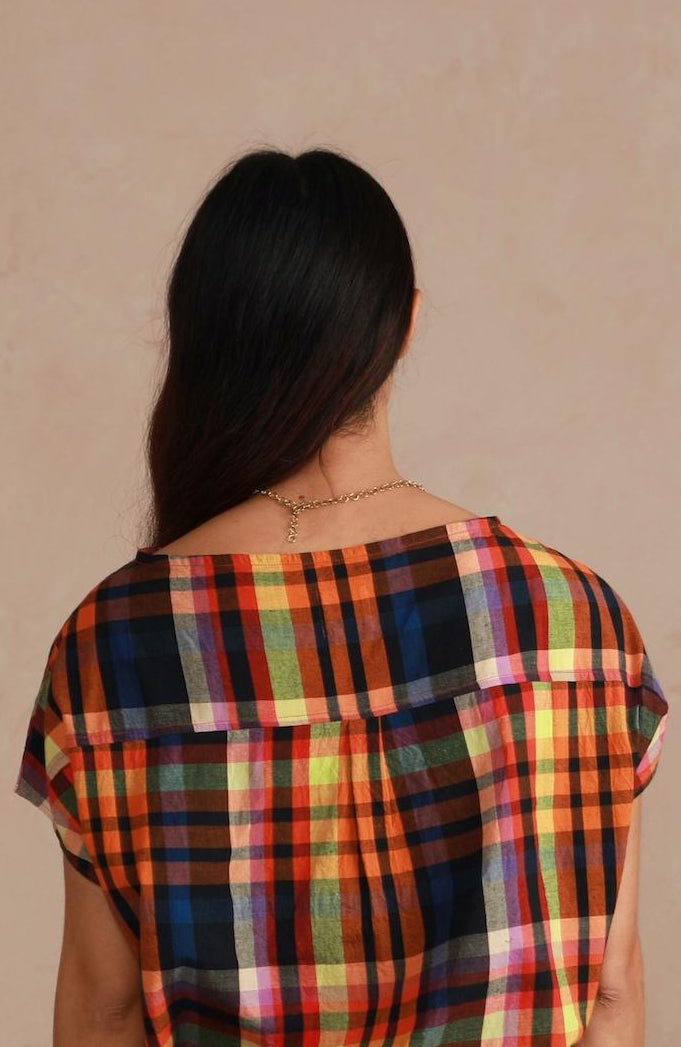 Boat Neck Top - Multi Check (Shorter Length)
