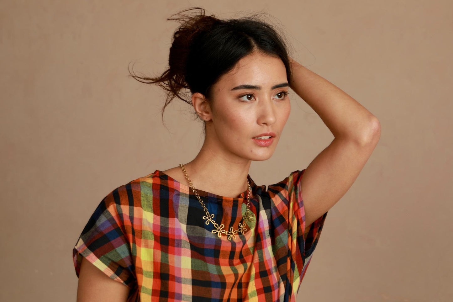 Boat Neck Top - Multi Check (Shorter Length)