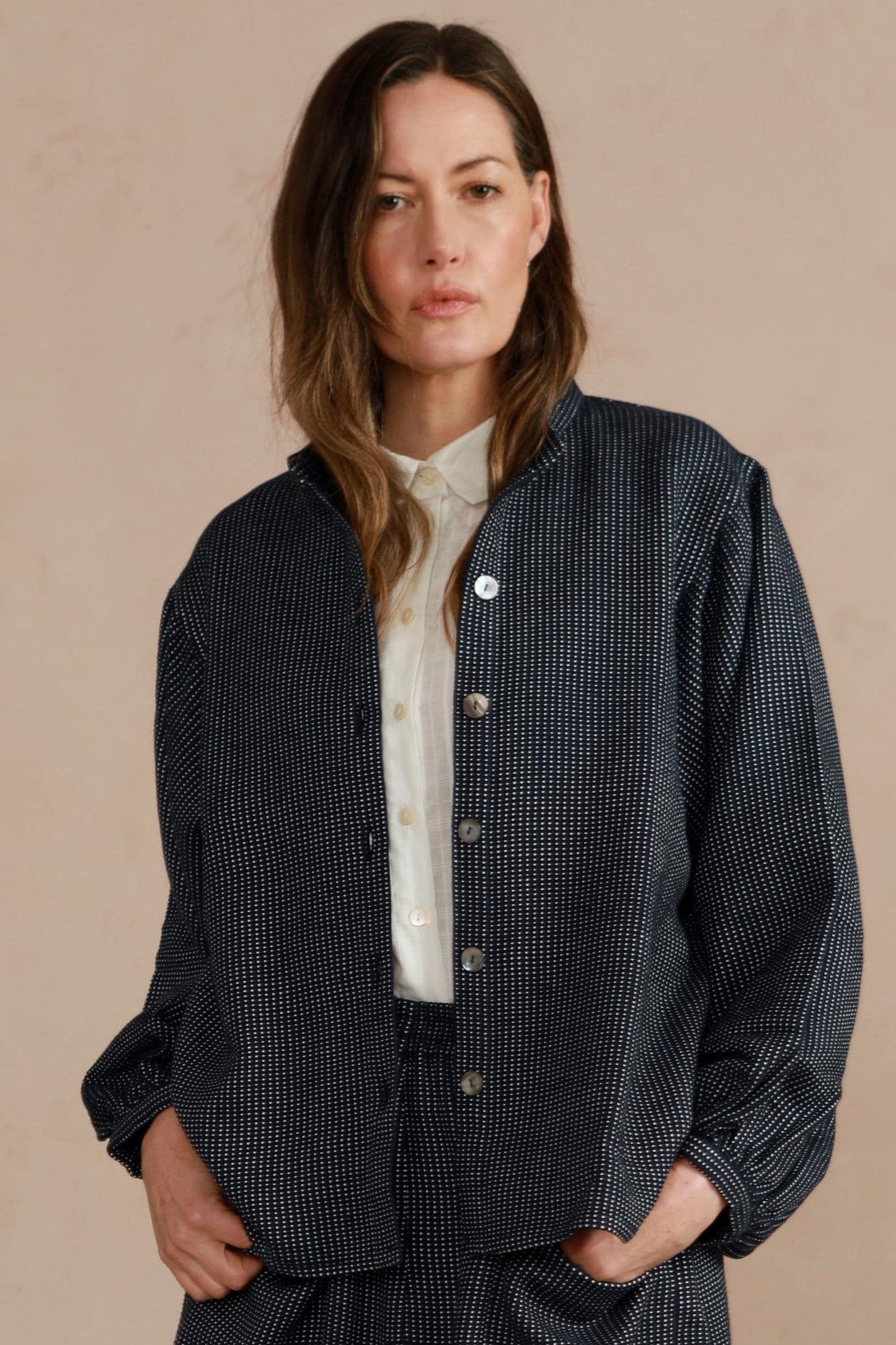 Artist Jacket - Navy Dot Weave