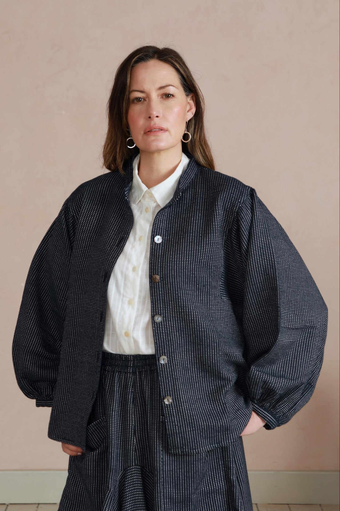 Artist Jacket - Navy Dot Weave