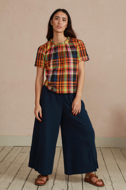 Wide Leg Trousers in Handwoven Organic Cotton - (Medium Weight Twill) - Navy