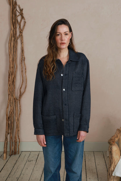 Women's Shacket - Navy White Dot Hand Weave