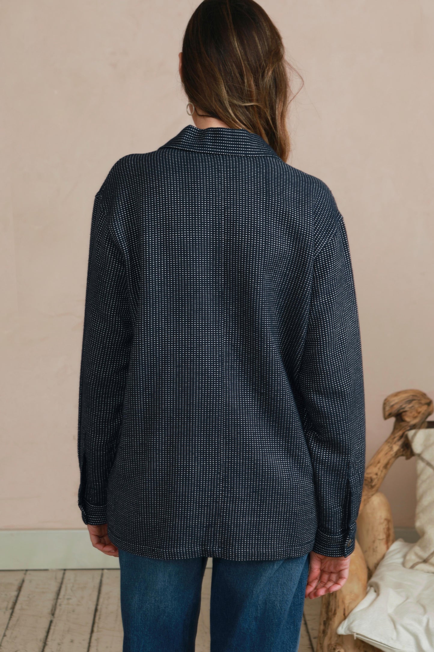 Women's Shacket - Navy White Dot Hand Weave