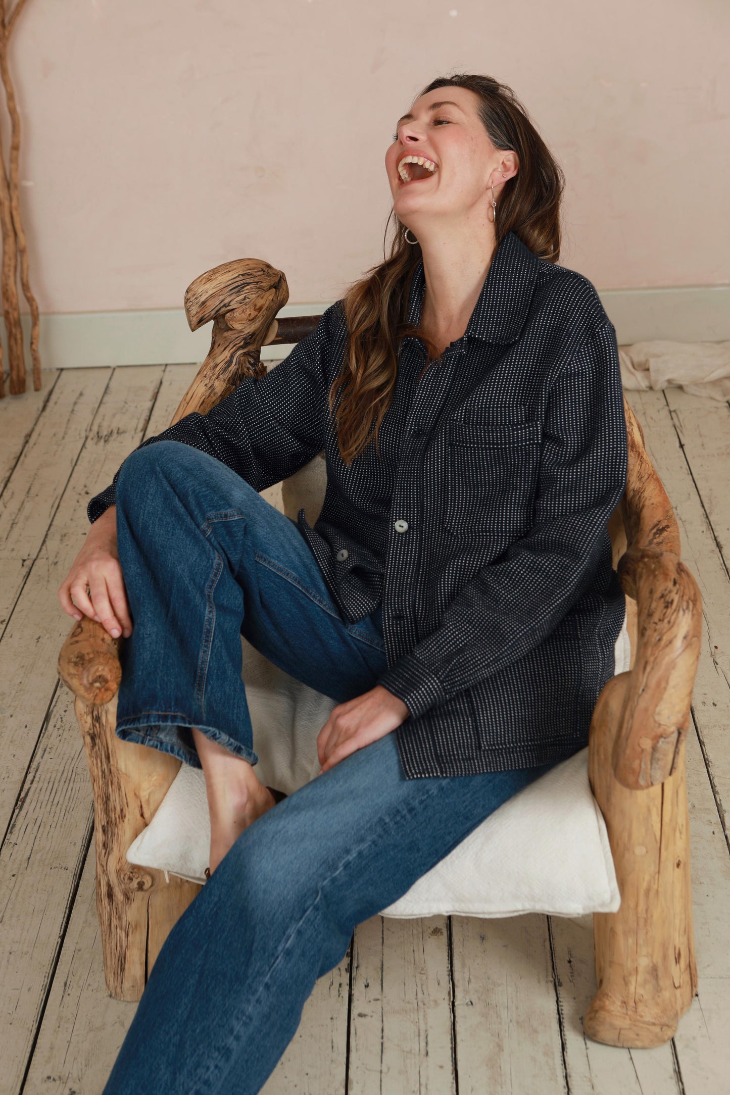 Women's Shacket - Navy White Dot Hand Weave