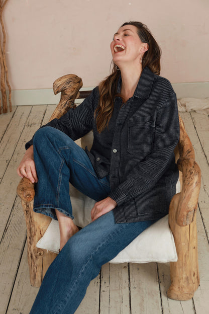 Women's Shacket - Navy White Dot Hand Weave